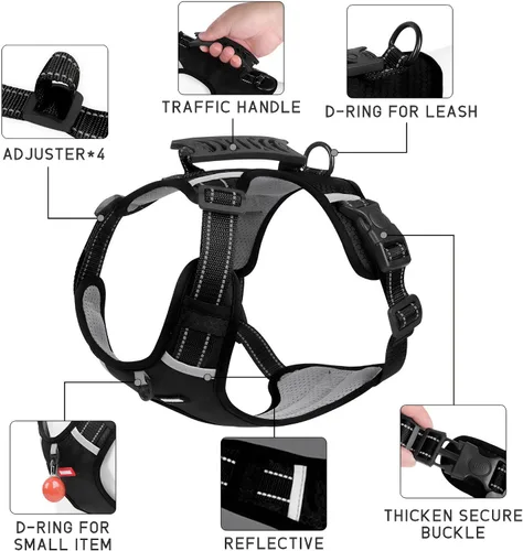 Miniatura 3 de Arnés para perro sin tirones, ajustable, reflectante, suave, acolchado, arnés de chaleco para perro pequeño, mediano y grande, con asa resistente