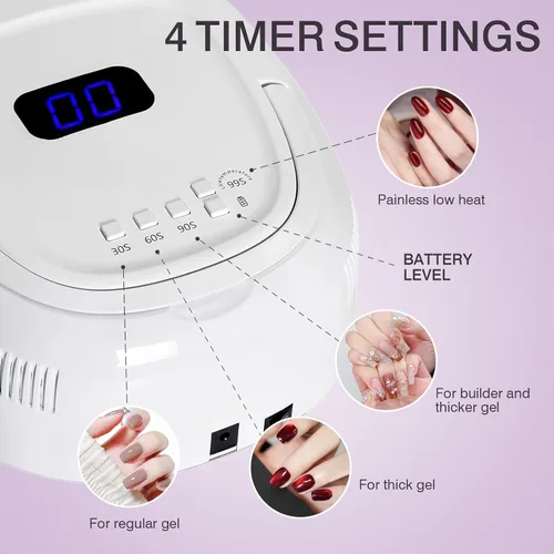 Miniatura 5 de Lámpara de uñas LED UV inalámbrica, secadora de uñas recargable de 60 W, luz de curado de esmalte de uñas para manicura con sensor automático y 4