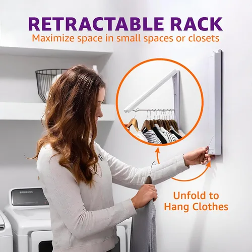 Miniatura 3 de InstaHanger Tendedero de Ropa - Tendedero de Ropa Montado en la Pared para Espacios Pequeños - Estantes de Ropa Montados en la Pared Soporta Hasta