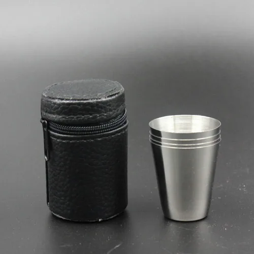 Miniatura 6 de 4 vasos de chupito de acero inoxidable de 1.0 fl oz (1 onza), vaso de chupito con una funda de transporte de piel sintética negra, para acampar al