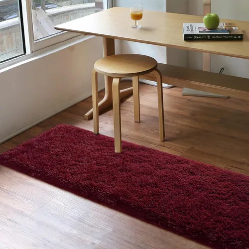 Miniatura 6 de Alfombras suaves color vino tinto para dormitorio, de 2 x 6 pies, alfombra mullida y esponjosa para al lado de la cama, alfombras de pelo peludo A