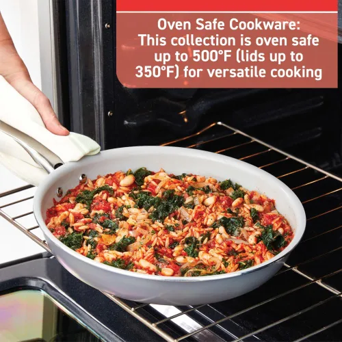 Miniatura 6 de T-Fal Fresh Gourmet Juego de utensilios de cocina de cerámica reciclada antiadherente, 12 piezas, apto para horno y asador hasta 500°F, tapa segura