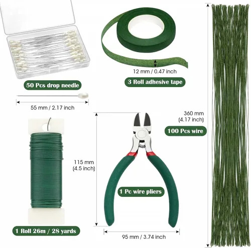 Miniatura 6 de PAXCOO Kit de arreglos florales con cinta verde y alambre, pasador de flor de Boutonniere, cortador de alambre para suministros de fabricación