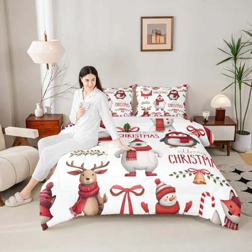 Miniatura 40 de Erosebridal Juego de edredón de Papá Noel tamaño matrimonial para niños y niñas, edredón de plumón de Feliz Navidad, juego de ropa de cama