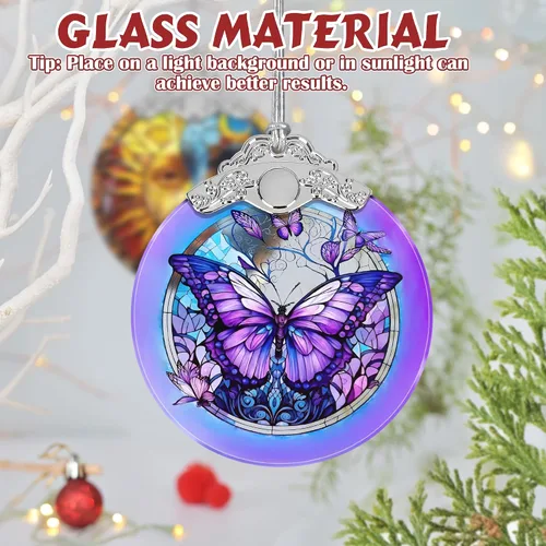 Miniatura 3 de Adorno de mariposa, adornos de Navidad, decoraciones de Navidad para árbol, adorno de vitral, recuerdo de reliquia, intercambio de regalos, ideas