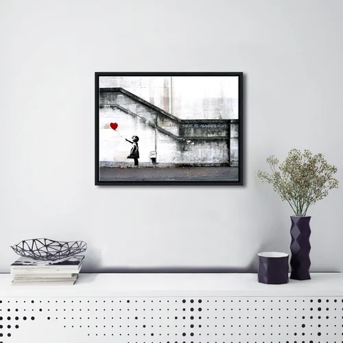 Miniatura 3 de Wieco Art Lienzo enmarcado para pared, impresiones en lienzo Giclée de Banksy Grafitti Girl con globo rojo, ilustraciones abstractas para decoración