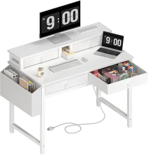Miniatura 10 de Lufeiya Escritorio pequeño con cajones para oficina en casa, dormitorio, escritorios de estudio negros de 31 pulgadas con cajones de tela, mesa