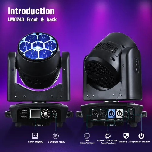 Miniatura 7 de Betopper 7 luces de DJ de cabeza móvil de 40 W con control de punto de punto, haz RGBW/lavado/zoom/CTO efecto ojo de abeja iluminación de escenario