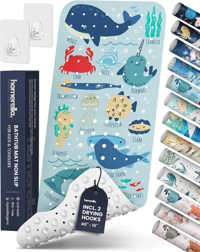 Miniatura 9 de Homerella - Alfombrilla de baño antideslizante y antideslizante para niños, 40 x 16 pulgadas, sin BPA, incluye 2 ganchos, tapete de ducha lavable