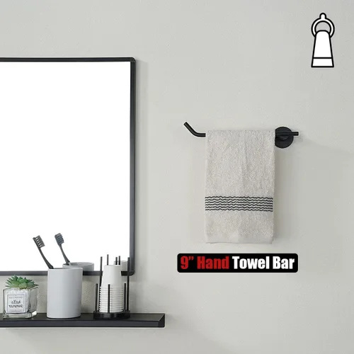 Miniatura 4 de JQK Toallero de mano negro, anillo de toalla de acero inoxidable para baño, soporte para collar de 9 pulgadas, soporte de pared negro mate, mano