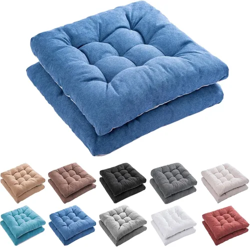 FABRICASTLE Cojines para sillas de exterior, cojín de patio de primera calidad, cómodo relleno grueso copetudo de 19 x 19 pulgadas, 2 unidades (azul