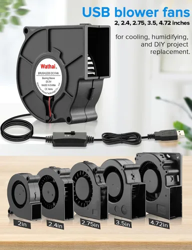 Miniatura 7 de Wathai - Ventilador USB de 75 mm x 30 mm, turbina centrífuga de 5 V para caja de computadora DIY, receptor de cine en casa, impresoras 3D