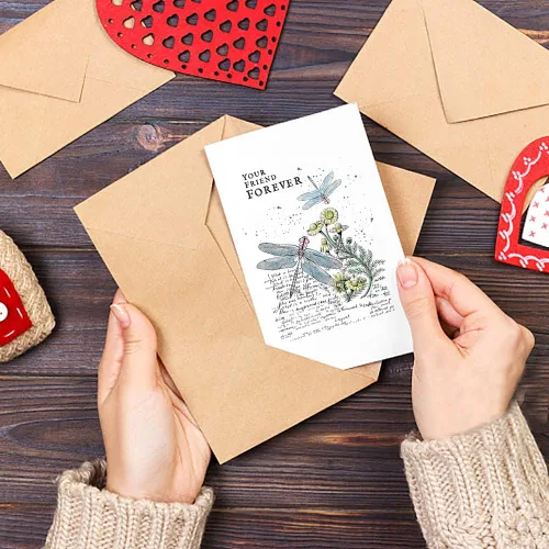 Miniatura 4 de Estivaux Flores, libélula de fondo, sellos transparentes para hacer tarjetas y diario, flores retro, palabras de goma, hojas florales, paisajes