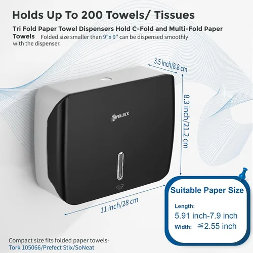 Miniatura 2 de Dispensador de toallas de papel para montaje en pared, dispensador de toallas de mano plegado múltiple/triple en C, dispensador de toallas de papel