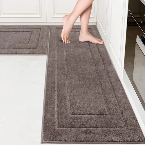 Miniatura 45 de PURRUGS Juego de 2 alfombras de cocina lavables a máquina (24 x 35.5 + 24 x 59 pulgadas), alfombras de pasillo de cocina antideslizantes y Marrón