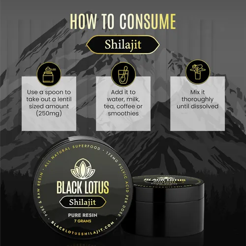 Miniatura 4 de Black Lotus Pure Shilajit Resina, 0.27 oz, 100% Shilajit natural puro para hombres y mujeres con aminoácidos, 175 mg de ácido fúlvico, 85 minerales