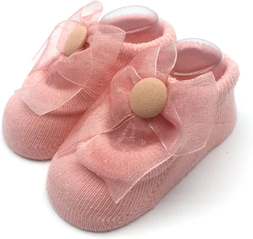 Miniatura 4 de Elesa Miracle Mary Jane Calcetines antiderrapantes para bebé niña Paquete de calcetines adorables antiderrapantes con flores perlas y moños