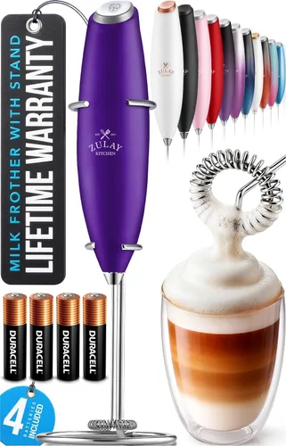 Miniatura 109 de Zulay Kitchen Espumador de leche de mano con pilas Duracell AA – Mezclador eléctrico ultrarrápido y creador de espuma, mezclador de bebidas fácil