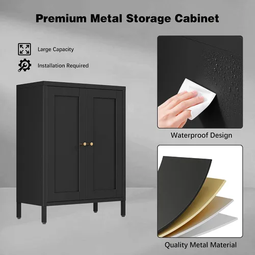 Miniatura 6 de Bevivog Armario de almacenamiento pequeño para baño, armario de metal negro con 2 puertas y 2 estantes ajustables, armarios de piso de metal