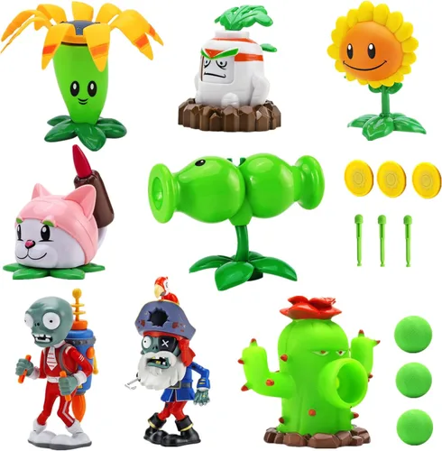 JHESAO Juego de 8 juguetes de plantas y zombis, figuras de acción Zombies PVZ, serie 1, 2, grandes regalos para niños y fanáticos, cumpleaños y