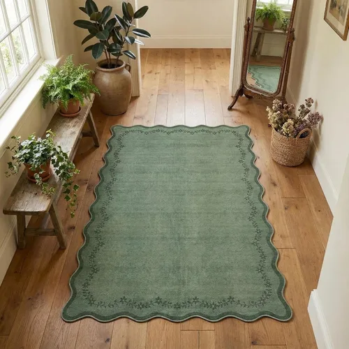 Miniatura 87 de GarveeHome Alfombra de entrada festoneada, 2 x 3, color azul sólido, lavable, alfombra floral para entrada interior, alfombra floral antideslizante