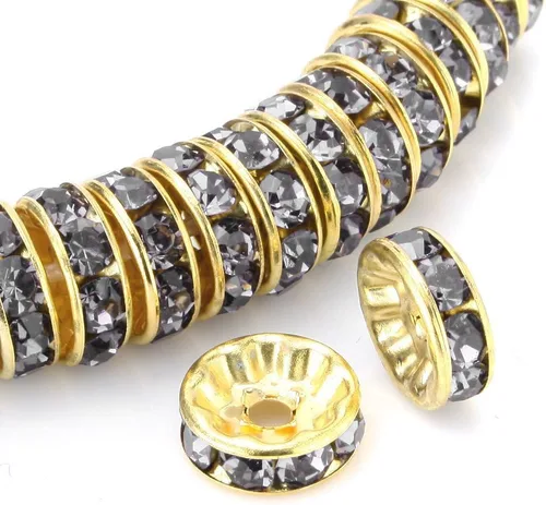 Miniatura 25 de RUBYCA 100 unidades de cuentas espaciadoras redondas estilo Rondelle en tono dorado de 10 mm, cristal checo AB blanco