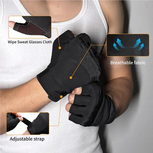 Miniatura 2 de VWX - Guantes de entrenamiento antideslizantes con palma de gel para hombres y mujeres, con tela que absorbe el sudor para gimnasio, levantamiento