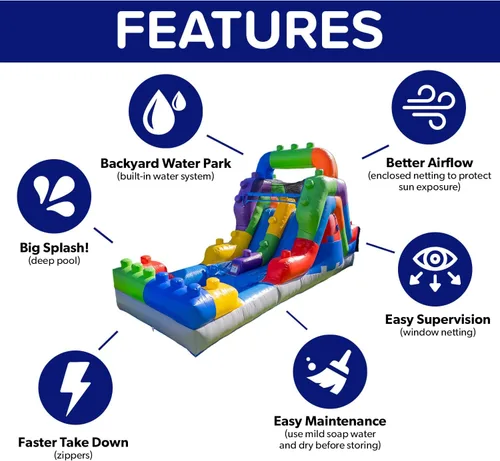 Miniatura 7 de HeroKiddo Tobogán acuático inflable de 12 pies con piscina, 22 pies de largo, vinilo de PVC 100% de grado comercial, diversión reforzada en húmedo