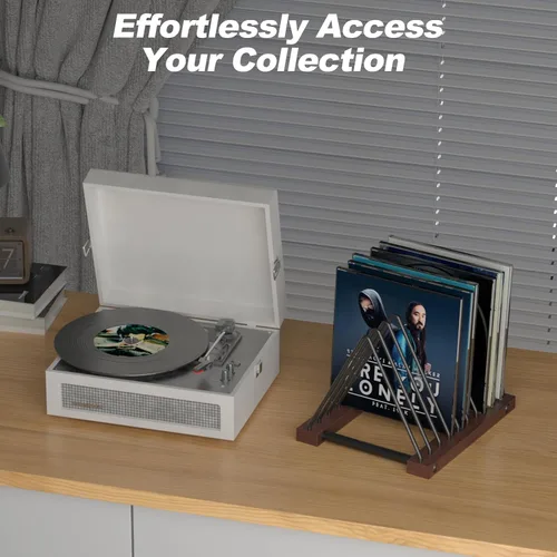 Miniatura 2 de Pashion Estante de almacenamiento de discos de vinilo, soporte de escritorio desmontable para colecciones de álbumes, organizador duradero