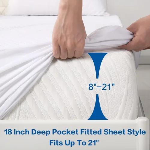 Miniatura 4 de MERITLIFE - Protector de colchón de bambú impermeable premium, suave y sin ruido, relleno con tela de aire 3D ultrasuave y transpirable, funda