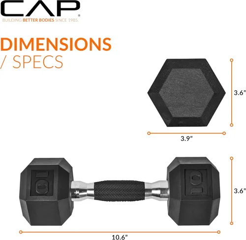 Miniatura 4 de CAP Barbell Peso de la mancuerna hexagonal recubierta, individual, 10-120 libras, múltiples opciones