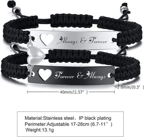 Miniatura 2 de MPRAINBOW Pulsera trenzada personalizada para parejas pulseras grabadas con palabras de promesa con nombre personalizado, pulseras de relación
