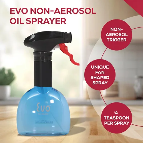 Miniatura 3 de Evo Mini pulverizadores de aceite, sin aerosol, para aceite de oliva, aceites de cocina y vinagres, azul, capacidad de 8 onzas, juego de 2