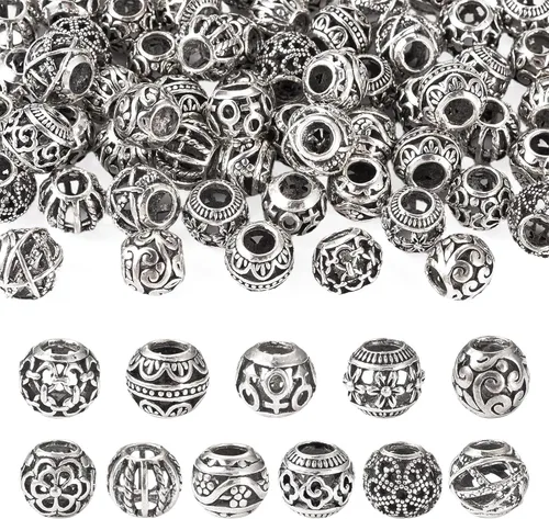 Miniatura 12 de Craftdady 300 piezas Cuentas espaciadoras de aleación tibetana dorada antigua 30 estilos surtidos Cuentas de columna poligonal asimétrica, cuentas