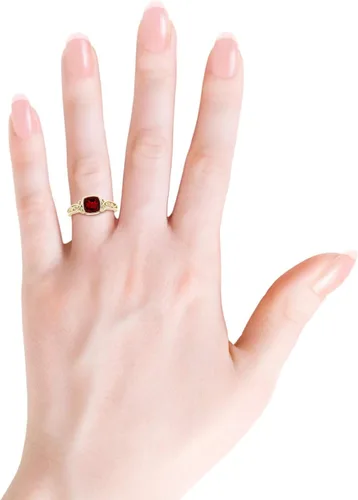 Miniatura 3 de Angara Anillo solitario con cojín de granate natural para mujer en oro amarillo de 14 quilates (Grado-AAAA Tamaño 0.236 in) Regalo de joyería