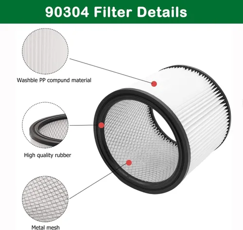 Miniatura 3 de Alrens Filtro de repuesto 90304, 90107 Filtro para aspiradora seca y juego de filtro de manga de espuma 90585 para Shop Vac 90304 90333 90350