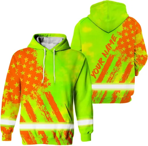 Miniatura 22 de Sudadera con capucha de alta visibilidad con diseño de bandera de Estados Unidos para hombre, reflectante, ropa de trabajo de seguridad