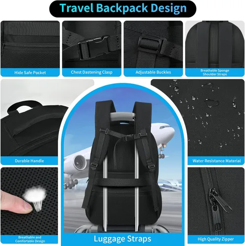 Miniatura 6 de Mochila de viaje antirrobo duradera para hombre con puerto USB y organizador, bolsa de computadora resistente al agua, equipaje de mano para hombre