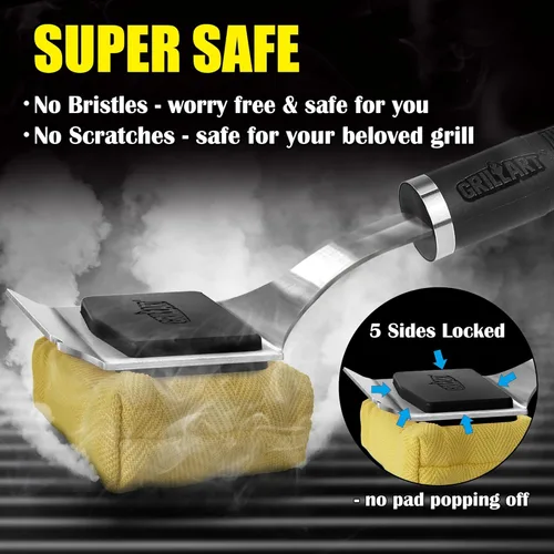 Miniatura 2 de GRILLART Cepillo de parrilla sin cerdas, herramienta de limpieza de vapor segura, cabezal reemplazable para cualquier tipo de rejilla, mango largo