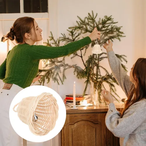 Miniatura 5 de 5 unids tejido ratán campana forma ornamento hecho a mano paja campana colgante colgante para decoración de fiesta de Navidad foto Prop