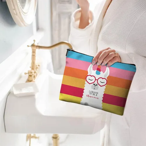Miniatura 2 de Pequeña bolsa de maquillaje para monedero, bonita lona impermeable, bolsas de cosméticos para mujeres, con cremallera, bolsa de aseo de viaje