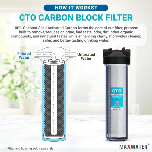 Miniatura 4 de Max Water CTO - Filtro de agua de bloque de carbono con carcasa de coco de 5 micrones, 20 x 4.5 pulgadas, para toda la casa, filtro de cáscara