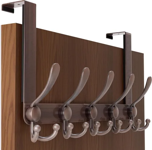 SKOLOO Percha sobre la puerta - para puertas de hasta 1-3/4' de grosor, Percha de puerta de metal con 5 ganchos triples, Percha sobre la puerta Rojo