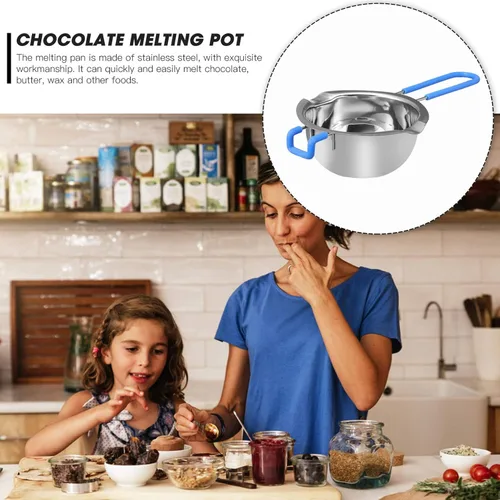 Miniatura 7 de Hemoton Olla de doble caldera de acero inoxidable con inserto universal de acero con mango de silicona para derretir chocolate, mantequilla, queso