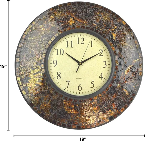 Miniatura 10 de Lulu Decor, reloj de pared de mosaico ámbar báltico, redondo, decorativo, estilo árabe, diámetro 19 pulgadas, tamaño de dial 9 pulgadas, perfecto