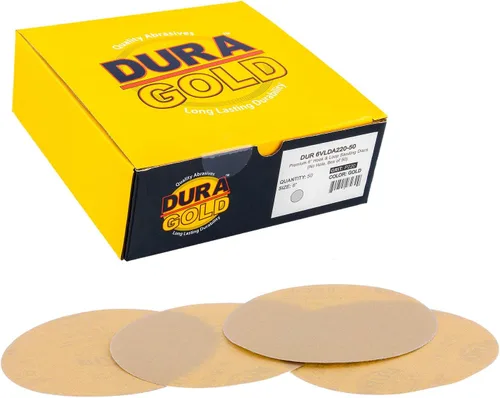 Miniatura 11 de Dura-Gold Discos de papel de lija dorados de grano 40 de 6 pulgadas, sin polvo, sin polvo, caja de 25, respaldo de gancho y bucle para lijadora DA