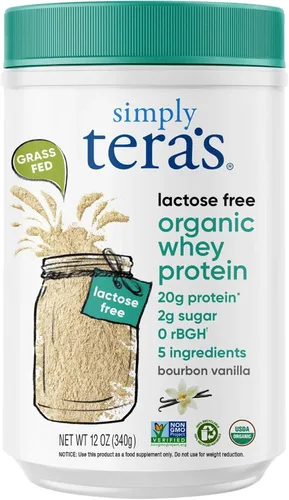 simply tera's Polvo de proteína de suero orgánico sin lactosa, sin lactosa, vainilla, 0.71 onzas de proteína por porción, sin OMG, sin gluten, sin