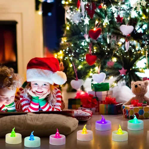 Miniatura 2 de 24 PCS Velas de Té que Cambian de Color Lentamente Operadas con Batería, Luces de Té Eléctricas Coloridas Parpadeantes sin Llama, Velas Votivas LED
