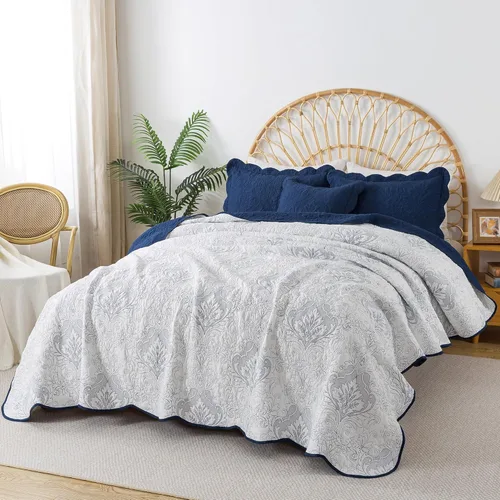 Miniatura 275 de HoneiLife - Juego de colcha de tamaño Queen, juego de ropa de cama de pana bordada de 3 piezas, colcha de lujo, ligera, cálida, para todas las Pana