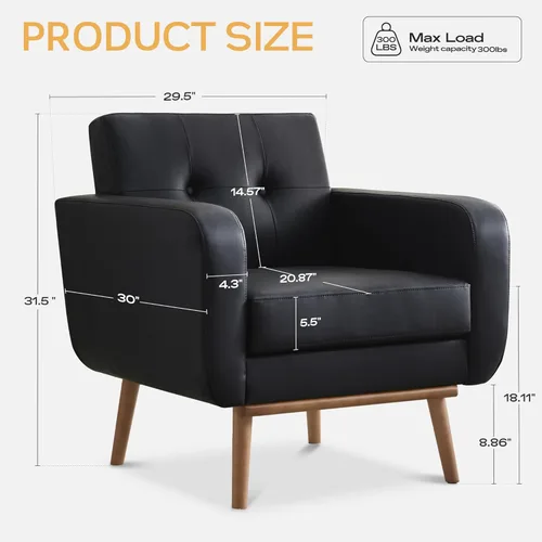 Miniatura 2 de HUIMO Leather Accent Chair, Button Tufted Living Room Chairs Easy to Install, Upholstered Arm Chair for Living Room Bedroom Study Office